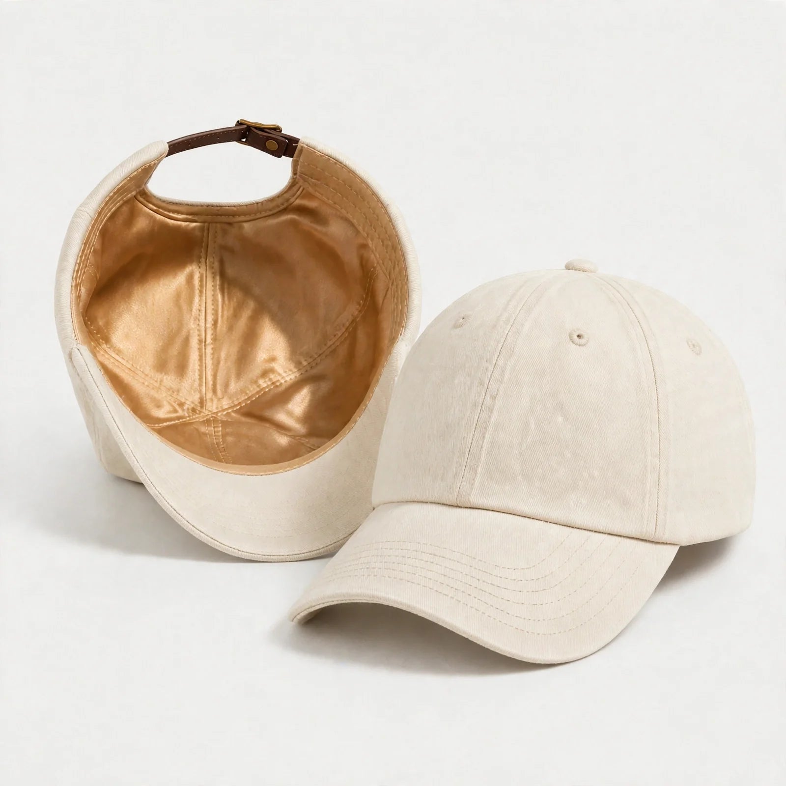 The Silk-Lined Cotton Twill Hat in Ivory, exterior and silk-lined interior