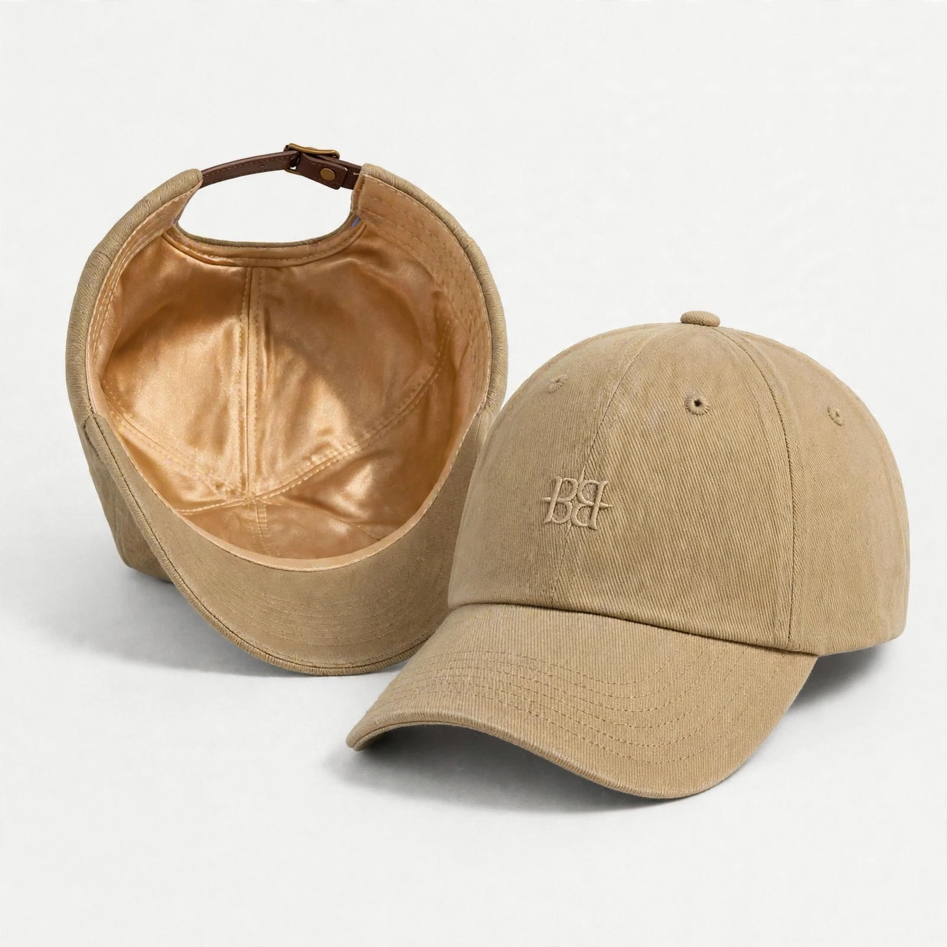 Bollide 247 silk-lined cotton twill baseball hat in Khaki with champagne silk interior