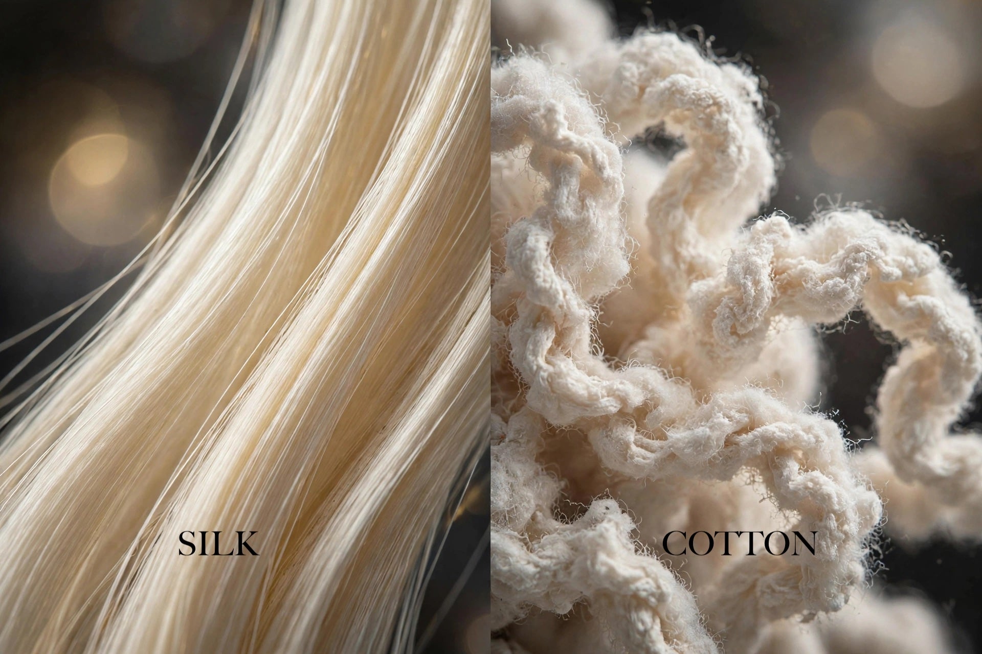 Microscopic comparison of smooth silk fibers and rough cotton fibers